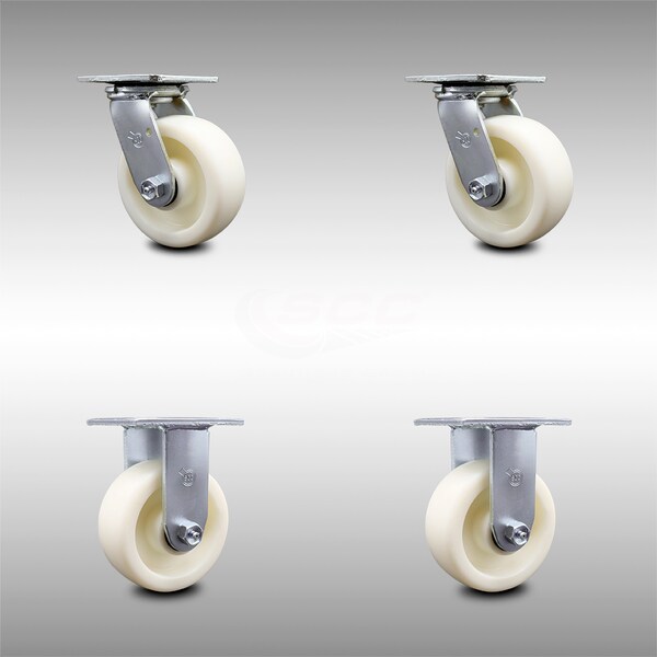 5 Inch Stainless Steel Nylon Caster Set with Ball Bearings 2 Swivel 2 Rigid SCC